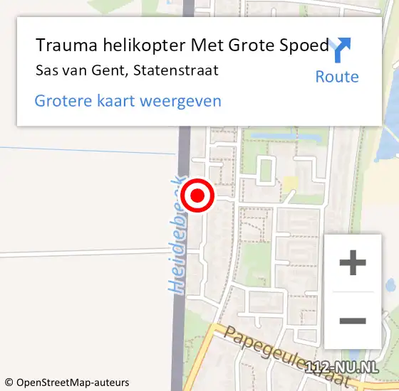 Locatie op kaart van de 112 melding: Trauma helikopter Met Grote Spoed Naar Sas van Gent, Statenstraat op 26 augustus 2021 18:30
