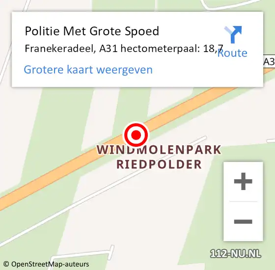 Locatie op kaart van de 112 melding: Politie Met Grote Spoed Naar Franekeradeel, A31 hectometerpaal: 18,7 op 26 augustus 2021 19:36