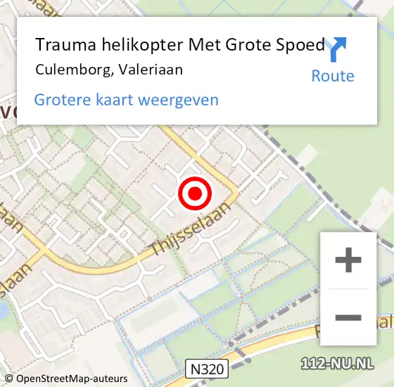 Locatie op kaart van de 112 melding: Trauma helikopter Met Grote Spoed Naar Culemborg, Valeriaan op 26 augustus 2021 20:06