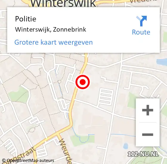 Locatie op kaart van de 112 melding: Politie Winterswijk, Zonnebrink op 26 augustus 2021 20:14