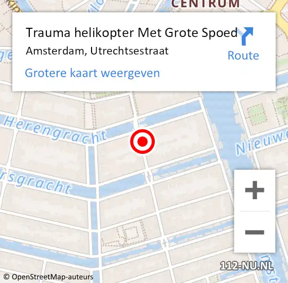 Locatie op kaart van de 112 melding: Trauma helikopter Met Grote Spoed Naar Amsterdam, Utrechtsestraat op 26 augustus 2021 20:46