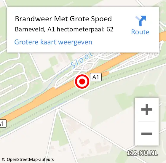 Locatie op kaart van de 112 melding: Brandweer Met Grote Spoed Naar Barneveld, A1 hectometerpaal: 62 op 26 augustus 2021 21:35