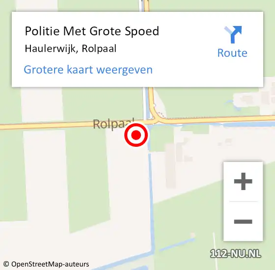 Locatie op kaart van de 112 melding: Politie Met Grote Spoed Naar Haulerwijk, Rolpaal op 26 augustus 2021 21:41