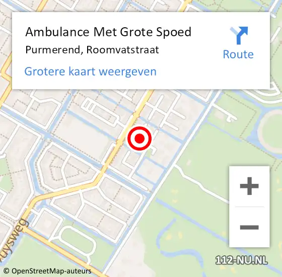 Locatie op kaart van de 112 melding: Ambulance Met Grote Spoed Naar Purmerend, Roomvatstraat op 26 augustus 2021 23:00