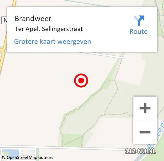 Locatie op kaart van de 112 melding: Brandweer Ter Apel, Sellingerstraat op 26 augustus 2021 23:13