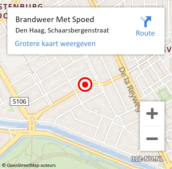 Locatie op kaart van de 112 melding: Brandweer Met Spoed Naar Den Haag, Schaarsbergenstraat op 26 augustus 2021 23:19