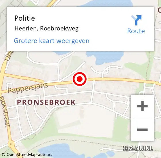 Locatie op kaart van de 112 melding: Politie Heerlen, Roebroekweg op 26 augustus 2021 23:28