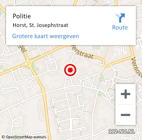 Locatie op kaart van de 112 melding: Politie Horst, St. Josephstraat op 26 augustus 2021 23:31