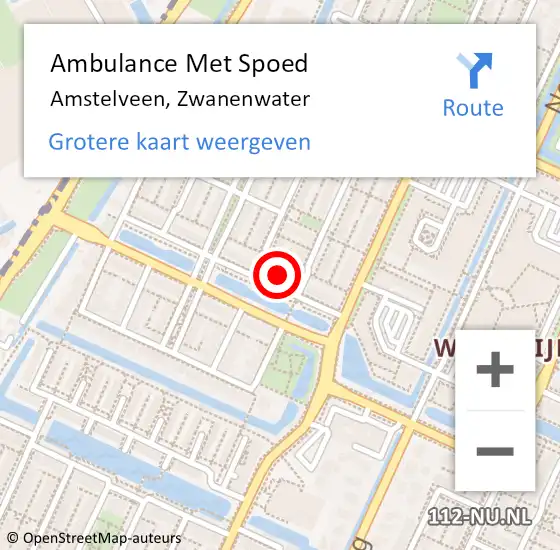 Locatie op kaart van de 112 melding: Ambulance Met Spoed Naar Amstelveen, Zwanenwater op 26 augustus 2021 23:36