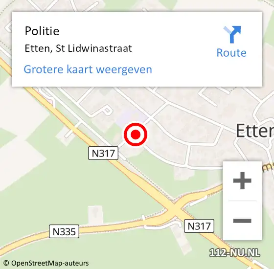 Locatie op kaart van de 112 melding: Politie Etten, St Lidwinastraat op 26 augustus 2021 23:55