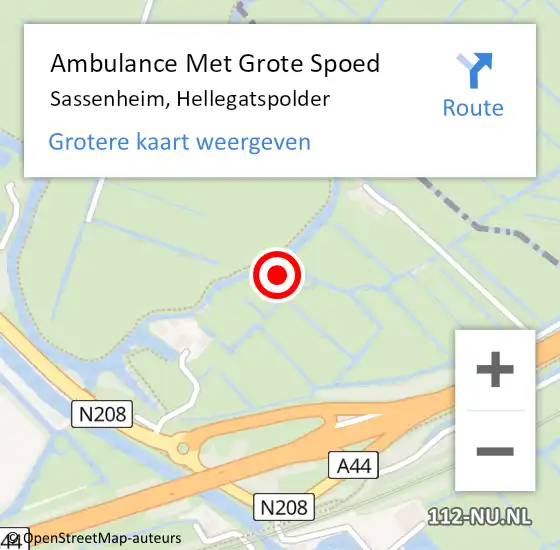 Locatie op kaart van de 112 melding: Ambulance Met Grote Spoed Naar Sassenheim, Hellegatspolder op 27 augustus 2021 00:28