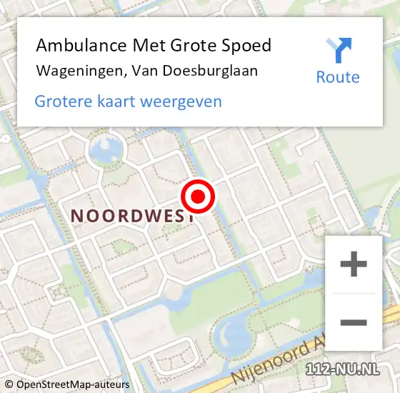 Locatie op kaart van de 112 melding: Ambulance Met Grote Spoed Naar Wageningen, Van Doesburglaan op 27 augustus 2021 00:43