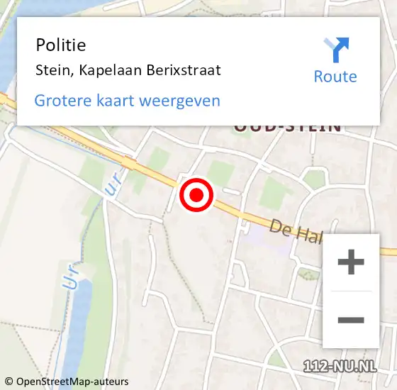 Locatie op kaart van de 112 melding: Politie Stein, Kapelaan Berixstraat op 27 augustus 2021 00:43