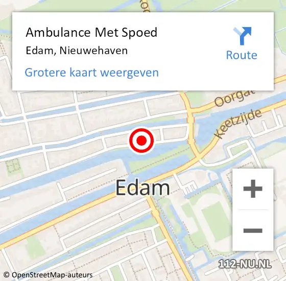 Locatie op kaart van de 112 melding: Ambulance Met Spoed Naar Edam, Nieuwehaven op 27 augustus 2021 01:06