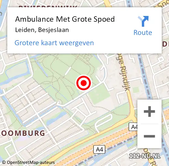 Locatie op kaart van de 112 melding: Ambulance Met Grote Spoed Naar Leiden, Besjeslaan op 27 augustus 2021 02:28