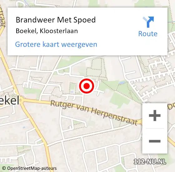 Locatie op kaart van de 112 melding: Brandweer Met Spoed Naar Boekel, Kloosterlaan op 27 augustus 2021 02:43