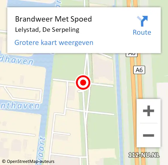 Locatie op kaart van de 112 melding: Brandweer Met Spoed Naar Lelystad, De Serpeling op 27 augustus 2021 05:05