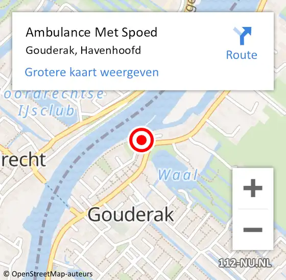 Locatie op kaart van de 112 melding: Ambulance Met Spoed Naar Gouderak, Havenhoofd op 27 augustus 2021 06:46