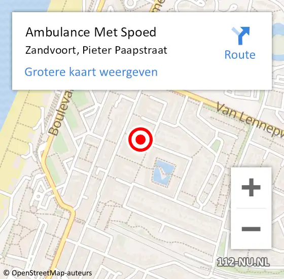 Locatie op kaart van de 112 melding: Ambulance Met Spoed Naar Zandvoort, Pieter Paapstraat op 27 augustus 2021 07:47