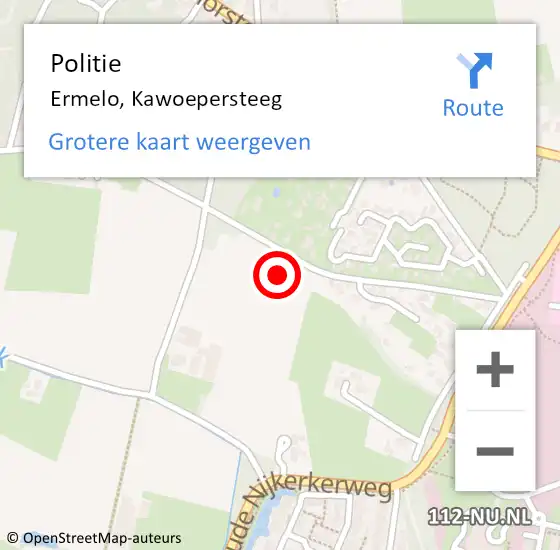 Locatie op kaart van de 112 melding: Politie Ermelo, Kawoepersteeg op 27 augustus 2021 07:59