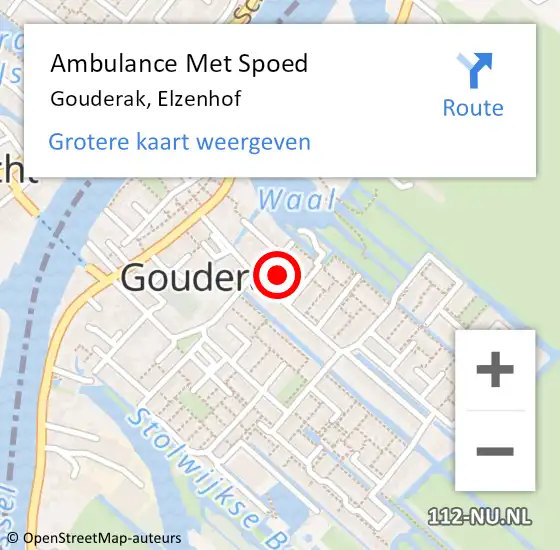 Locatie op kaart van de 112 melding: Ambulance Met Spoed Naar Gouderak, Elzenhof op 27 augustus 2021 08:12