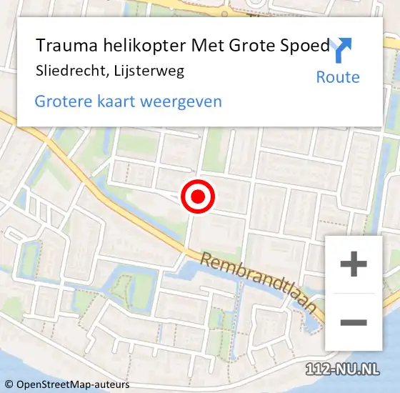 Locatie op kaart van de 112 melding: Trauma helikopter Met Grote Spoed Naar Sliedrecht, Lijsterweg op 27 augustus 2021 08:23