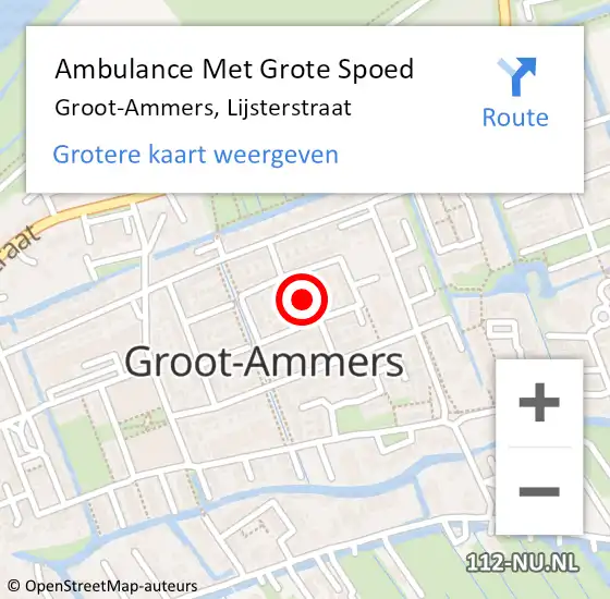 Locatie op kaart van de 112 melding: Ambulance Met Grote Spoed Naar Groot-Ammers, Lijsterstraat op 27 augustus 2021 08:37