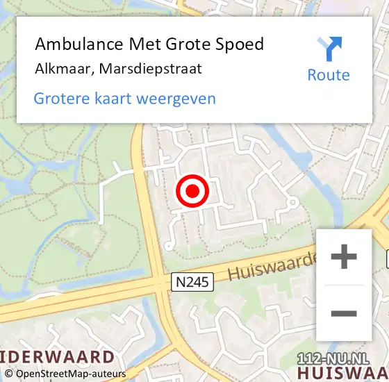 Locatie op kaart van de 112 melding: Ambulance Met Grote Spoed Naar Alkmaar, Marsdiepstraat op 27 augustus 2021 08:44