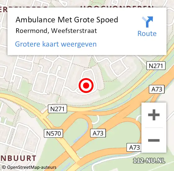 Locatie op kaart van de 112 melding: Ambulance Met Grote Spoed Naar Roermond, Weefsterstraat op 27 augustus 2021 09:13