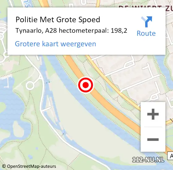 Locatie op kaart van de 112 melding: Politie Met Grote Spoed Naar Tynaarlo, A28 hectometerpaal: 198,2 op 27 augustus 2021 11:13