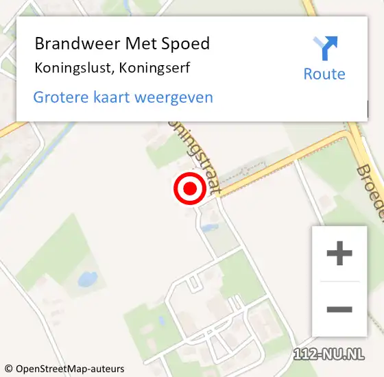 Locatie op kaart van de 112 melding: Brandweer Met Spoed Naar Koningslust, Koningserf op 27 augustus 2021 11:30