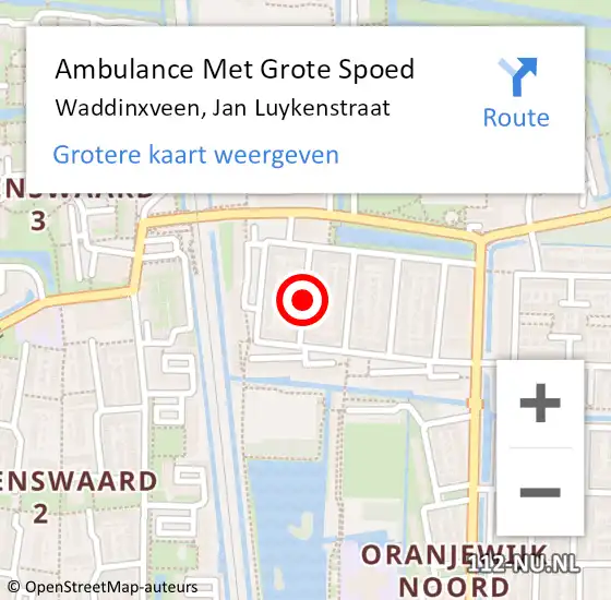 Locatie op kaart van de 112 melding: Ambulance Met Grote Spoed Naar Waddinxveen, Jan Luykenstraat op 27 augustus 2021 11:38