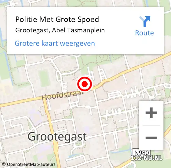 Locatie op kaart van de 112 melding: Politie Met Grote Spoed Naar Grootegast, Abel Tasmanplein op 27 augustus 2021 11:51