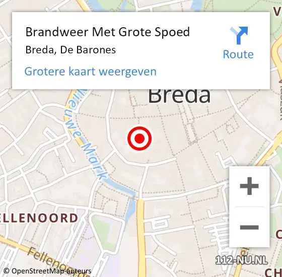 Locatie op kaart van de 112 melding: Brandweer Met Grote Spoed Naar Breda, De Barones op 27 augustus 2021 12:02