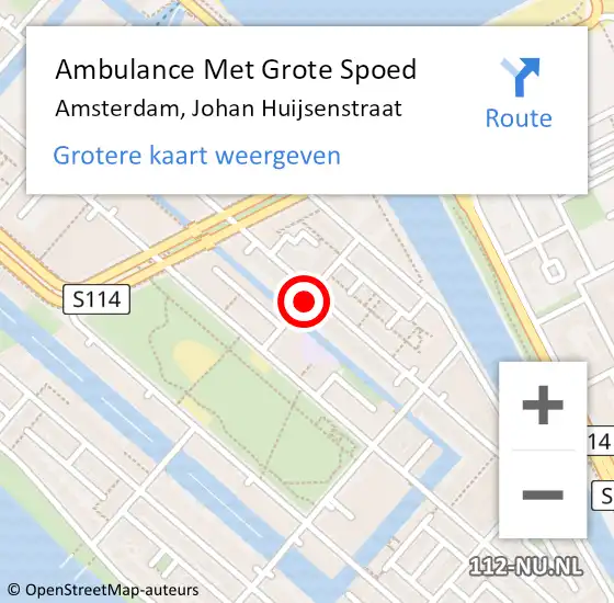 Locatie op kaart van de 112 melding: Ambulance Met Grote Spoed Naar Amsterdam, Johan Huijsenstraat op 27 augustus 2021 12:12