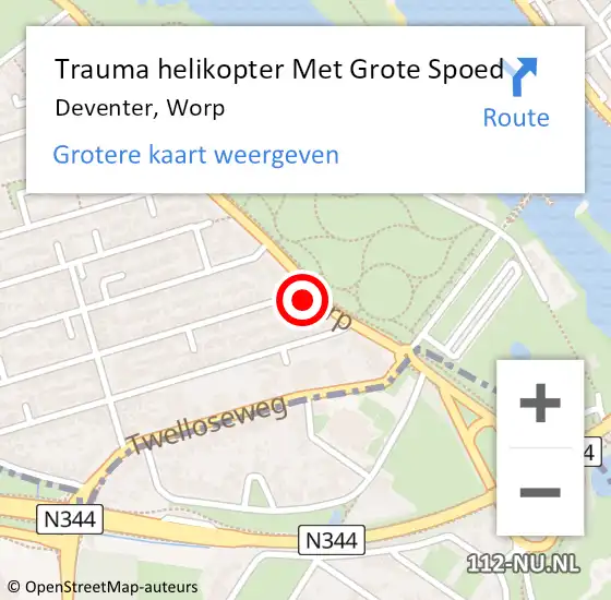 Locatie op kaart van de 112 melding: Trauma helikopter Met Grote Spoed Naar Deventer, Worp op 27 augustus 2021 12:33