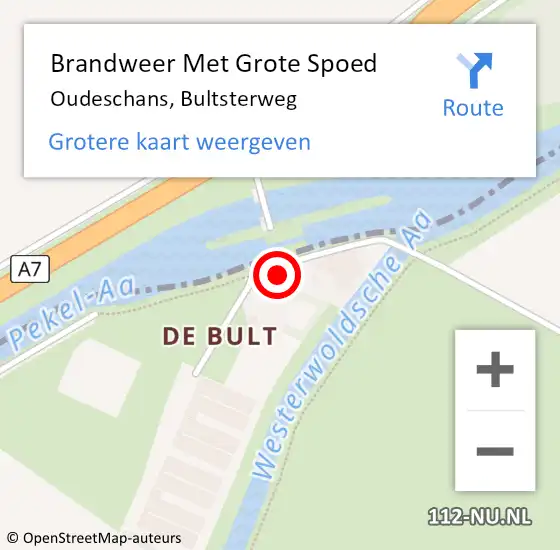 Locatie op kaart van de 112 melding: Brandweer Met Grote Spoed Naar Oudeschans, Bultsterweg op 27 augustus 2021 12:35