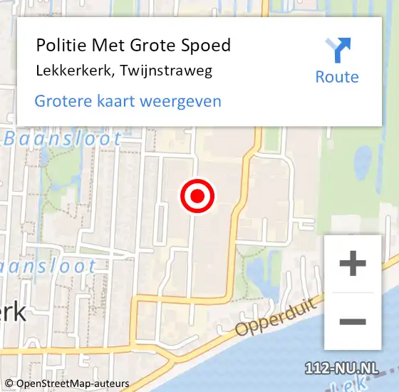 Locatie op kaart van de 112 melding: Politie Met Grote Spoed Naar Lekkerkerk, Twijnstraweg op 27 augustus 2021 12:43