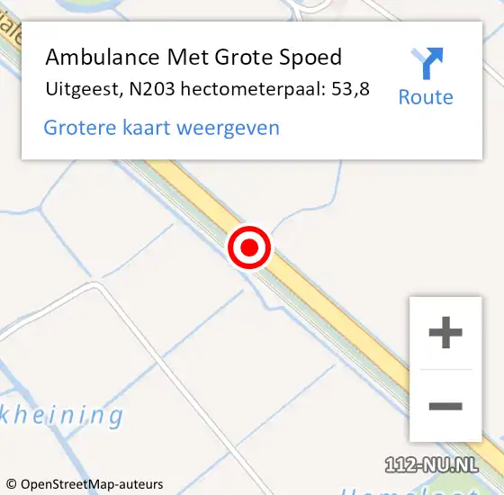 Locatie op kaart van de 112 melding: Ambulance Met Grote Spoed Naar Uitgeest, N203 hectometerpaal: 53,8 op 27 augustus 2021 12:44