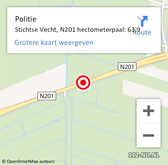 Locatie op kaart van de 112 melding: Politie Stichtse Vecht, N201 hectometerpaal: 63,9 op 27 augustus 2021 12:54