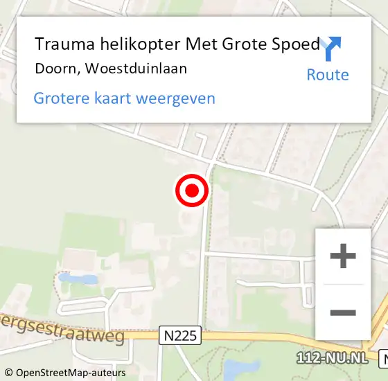 Locatie op kaart van de 112 melding: Trauma helikopter Met Grote Spoed Naar Doorn, Woestduinlaan op 27 augustus 2021 13:07