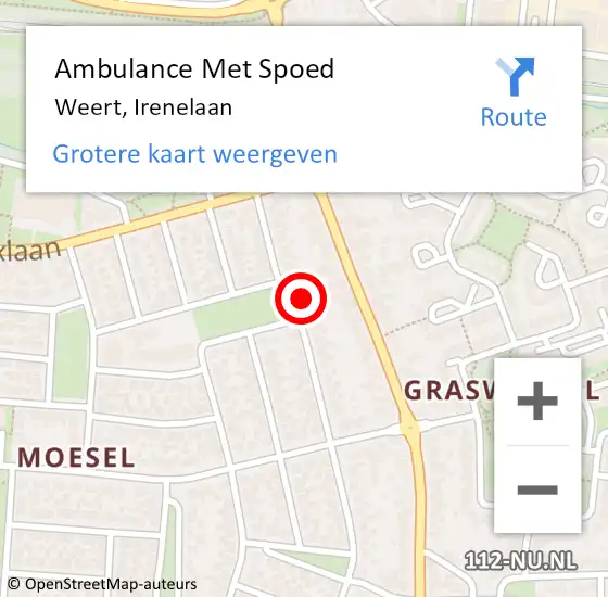 Locatie op kaart van de 112 melding: Ambulance Met Spoed Naar Weert, Irenelaan op 27 augustus 2021 13:46