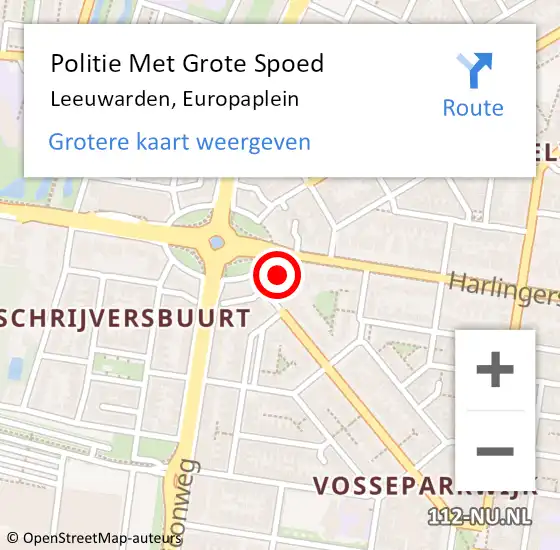 Locatie op kaart van de 112 melding: Politie Met Grote Spoed Naar Leeuwarden, Europaplein op 27 augustus 2021 14:00