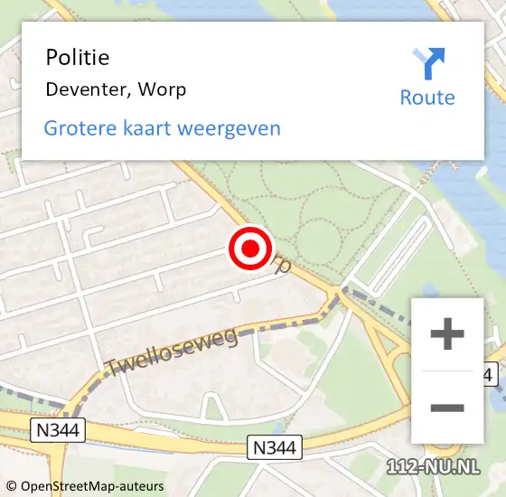 Locatie op kaart van de 112 melding: Politie Deventer, Worp op 27 augustus 2021 14:12