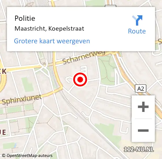 Locatie op kaart van de 112 melding: Politie Maastricht, Koepelstraat op 27 augustus 2021 14:40