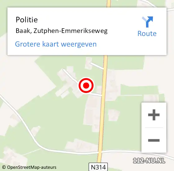 Locatie op kaart van de 112 melding: Politie Baak, Zutphen-Emmerikseweg op 27 augustus 2021 14:47