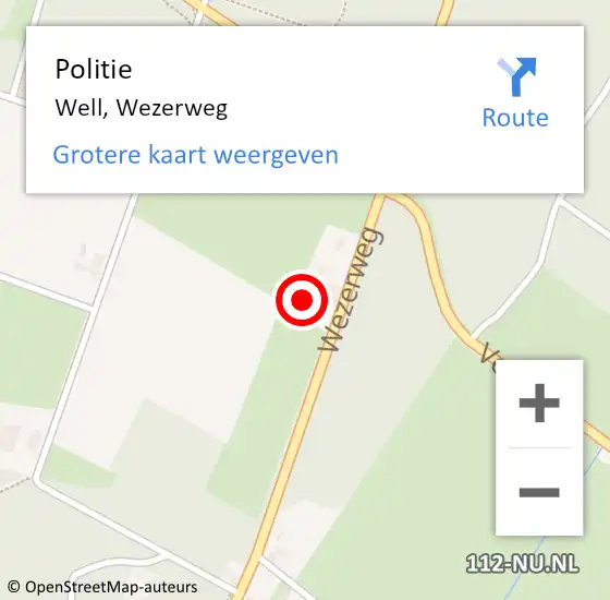 Locatie op kaart van de 112 melding: Politie Well, Wezerweg op 27 augustus 2021 14:50