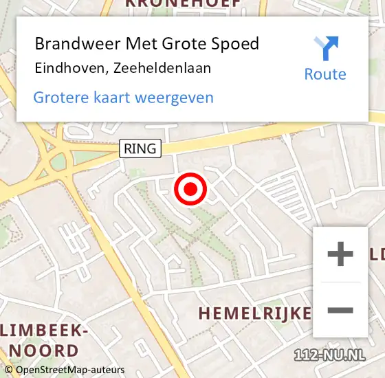 Locatie op kaart van de 112 melding: Brandweer Met Grote Spoed Naar Eindhoven, Zeeheldenlaan op 27 augustus 2021 15:11