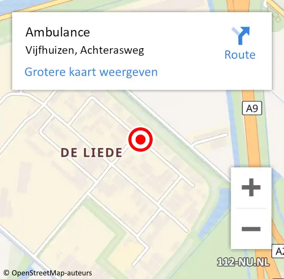 Locatie op kaart van de 112 melding: Ambulance Vijfhuizen, Achterasweg op 27 augustus 2021 15:23