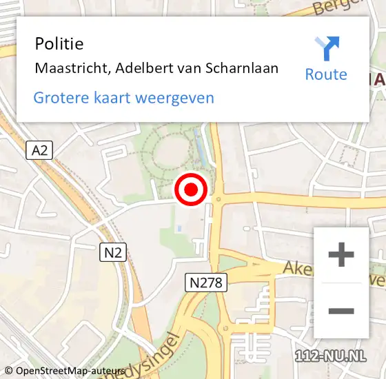 Locatie op kaart van de 112 melding: Politie Maastricht, Adelbert van Scharnlaan op 27 augustus 2021 15:28